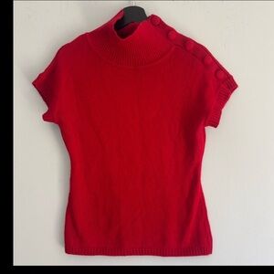 INC International Concepts Red Knit Mock Neck Sweater Top Button Detail Size LP